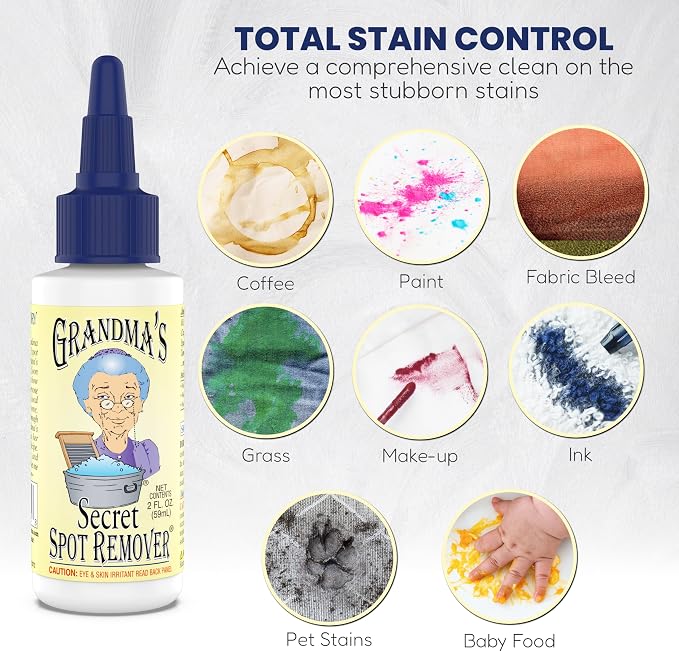 Grandma's Secret Spot Remover Laundry Spray - Chlorine, Bleach and Toxin-Free Fabric Stain Remover for Clothes - Removes Oil, Paint, Blood and Pet Stains - 2 Oz, 3 Pack