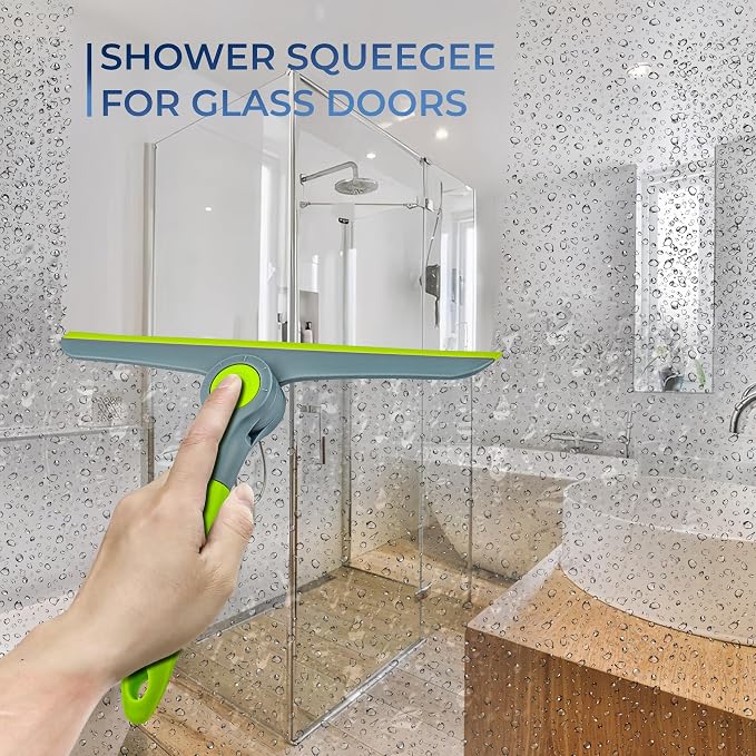 DSV Standard 10" Heavy Duty Green, Grey Window Cleaning Squeegee, Handheld Squeegee for Glass Doors, Windows, Car Windshields & More
