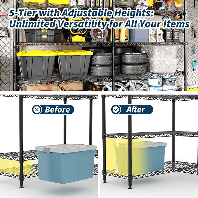 Garvee 5-Tier Storage Shelves 70" H Metal Garage Shelving Unit for Kitchen |