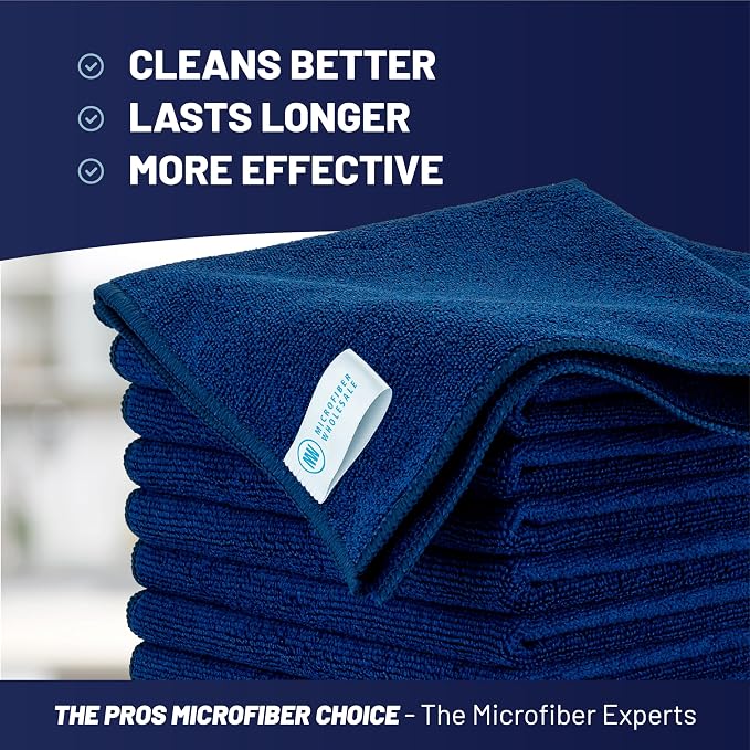 MW Pro Multi-Surface Microfiber Towel – 12 Pack | Premium Cleaning Cloth | Clean, Buff, Dust, Polish, Absorb | Large 16"x16" (Dark Blue)