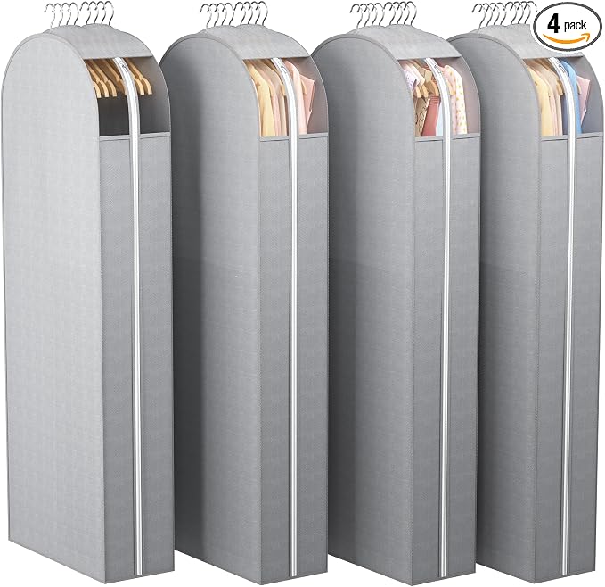 Liuoud 10" Gusseted Garment Bags for Hanging Clothes with clear window, 60" Suit Bags for Open Closet Storage, Clothing Cover for Coat, Dress, Jacket, Shirt, Fur Wardrobe Protector, 4 Packs