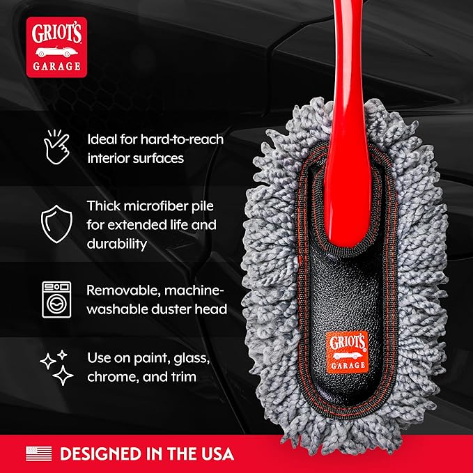 Griot's Garage Microfiber Mini Duster for Car Interior Cleaning and Detailing, Cleans Paint, Glass, Chrome, and Trim, Storage Bag Included, 11412