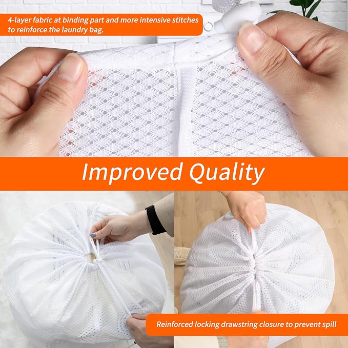 2 Pack Heavy Duty Diamond Mesh Laundry Bag, 24x36", White | Drawstring & ID Tag, Breathable Mesh, Machine Washable, Commercial Grade, , For College Dorms, Travel, Sports Equipment