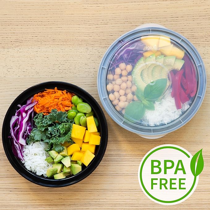 Igluu Meal Prep Containers Reusable (10 Pack) – Round Food Containers with Lids – Stackable, Microwave, Freezer & Dishwasher Safe – 28oz – 1 Compartment – BPA-Free | Round Food Containers with Lids – Stackable, Microwave, Freezer & Dishwasher Safe – BP...