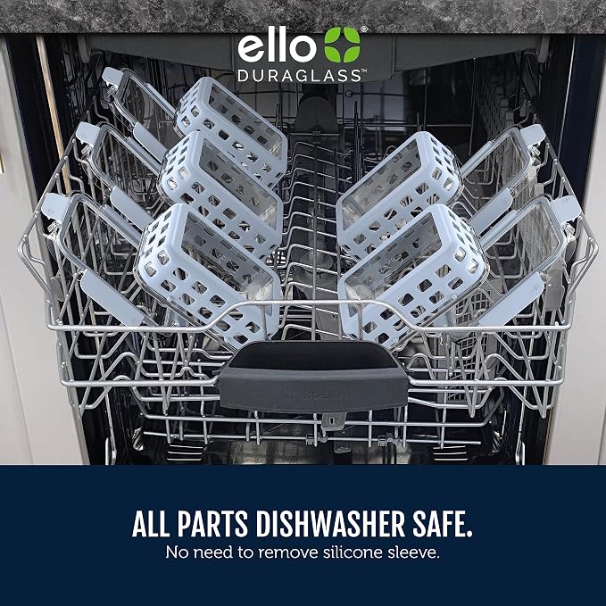 Ello Duraglass 3.4 Cup Meal Prep Sets 10Pc- Glass Food Storage Container with Silicone Sleeve and Airtight BPA-Free Plastic Lids,Dishwasher,Microwave,and Freezer Safe,Halogen Blue,5 Count (Pack of 2)