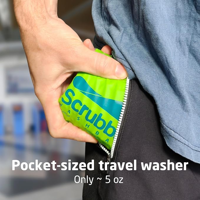 Scrubba Wash Bag Patented Washboard-in-a-Bag™ 5 oz Travel Clothes Washer | Pack Light, Wash Anywhere Fast, Internal Washboard, Machine-Quality Wash, Portable, No Electricity, Camping, RV, Cruises