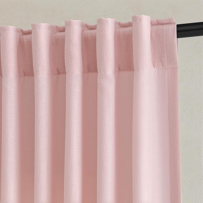 Hokibero Pink Linen Curtains 84 Inches Long Drape for Living Room 2 Panels | Light Filtering Semi Sheer Curtain, Back Tab Rod Pocket Pleated Look, Pink Drapes for Bedroom Nursery Privacy, Boho Farmhouse