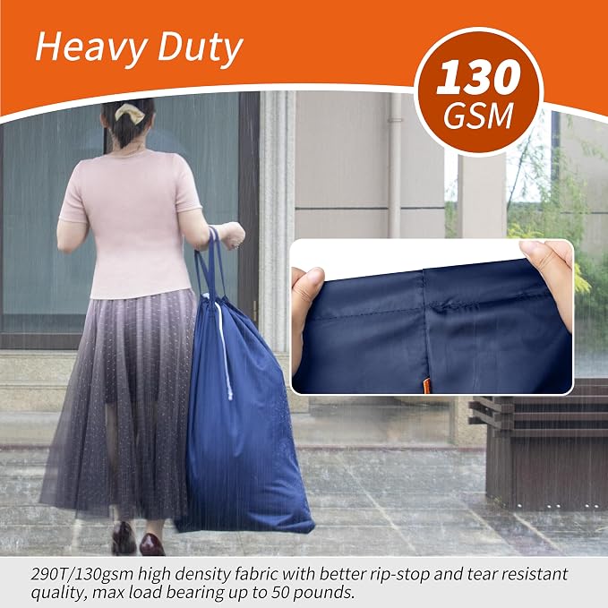 Extra Heavy-Duty Laundry Bag with Handles, Navy, 28x36" | Extra Large, Machine Washable, Reinforced Handles, Drawstring Closure, Name ID Tag, For College Dorm Travel