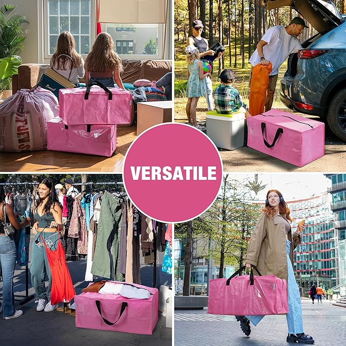 WORKPRO 6 Pack Extra Large Moving Bags with Backpack Straps & Handles | Heavy Duty Pink Moving Storage Bags for Moving, Dorm & Closet Storage, Double Zippers for Easy Packing