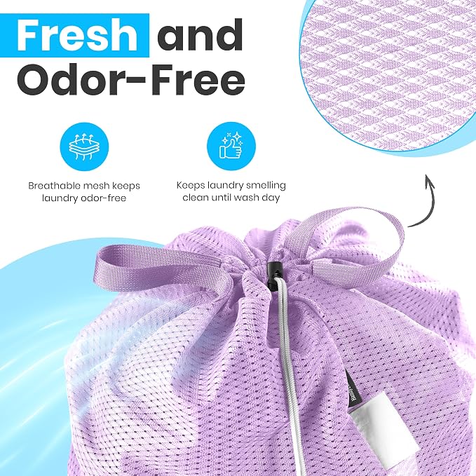 Handy Laundry Mesh XL Laundry Bag 24"x36" with Shoulder Strap, Purple | XL 24x36 Mesh Laundry Bag, Handles & Shoulder Strap, Breathable, Machine Washable, Dorm Travel Bedding, Purple