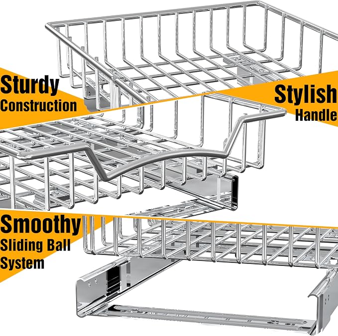 Simple Houseware Under Cabinet Pull Out Sliding Shelf Drawer, 18Dx11W | for Kitchen Organizer