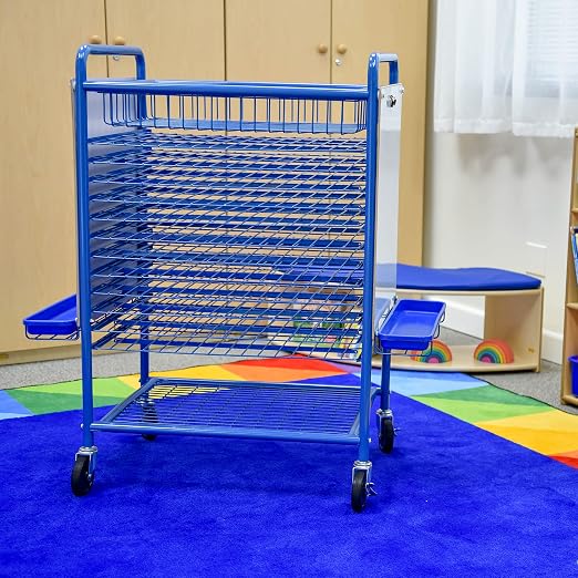 Children’s Factory Mobile Drying Rack for Classroom, Rolling Art Cart Organizer for Kids, Multi-Purpose, Blue