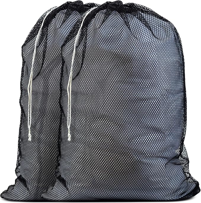 Handy Laundry Mesh XL Laundry Bag 24"x36" 2-Pack, Heavy Duty, Black | 2-Pack, XL 24x36 Mesh Laundry Bag, Secure Drawstring, Heavy Duty, Machine Washable, for Delicates Dorm Travel Storage, Black