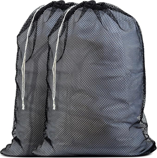 Handy Laundry Mesh XL Laundry Bag 24"x36" 2-Pack, Heavy Duty, Black | 2-Pack, XL 24x36 Mesh Laundry Bag, Secure Drawstring, Heavy Duty, Machine Washable, for Delicates Dorm Travel Storage, Black