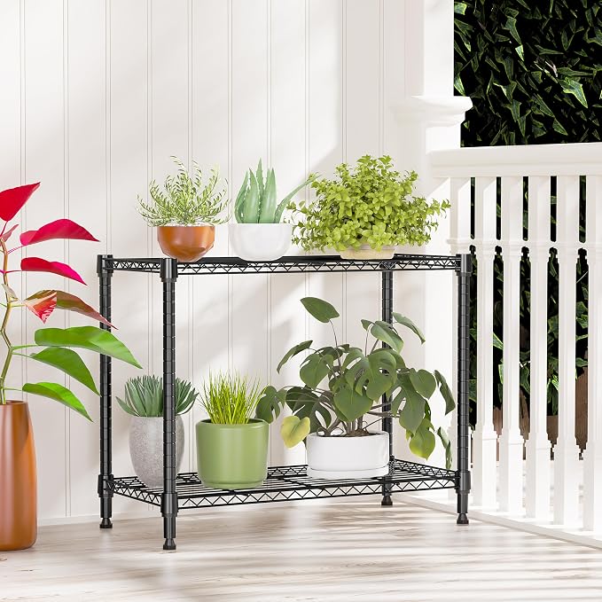 IZEUK 2 Tier Adjustable Metal Storage Shelving Unit, Heavy Duty Wire Rack Organizer for Kitchen, Living Room or Office, 220 lbs Capacity, 27.6 W x 11.8 D x 23.4 H, Black