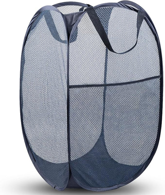 DUCOO Pop Up Laundry Hamper, 70L Collapsible Mesh Laundry Basket with Side Pocket, Foldable Dirty Clothes Hamper with Sturdy Reinforced Handles for Home Dorm Bedroom Travel Bathroom Storage, Blue