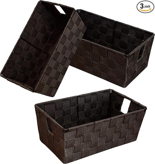 homyfort Woven Shelf Storage Tote Basket Bins Container, Storage Boxes Cube Organizer with Built-in Handles for Bedroom, Office, Closet, Clothes, Kids Room, Nursery 3pack(Brown)