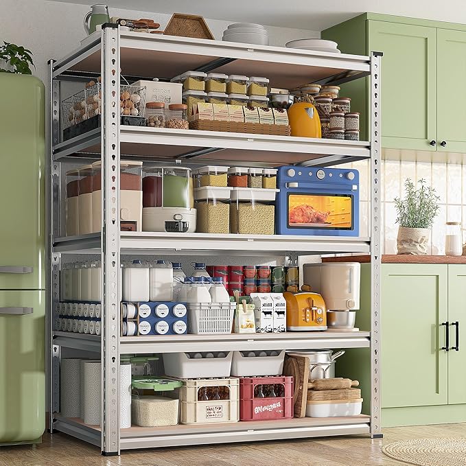 REIBII 2020LBS Garage Shelving Heavy Duty Metal Shelving 5 Tier Storage Shelves, Garage Shelves for Basement, Warehouse, Pantry, Closet, Kitchen, 72" H x 36" W x 16" D, Galvanized, 4 Pack
