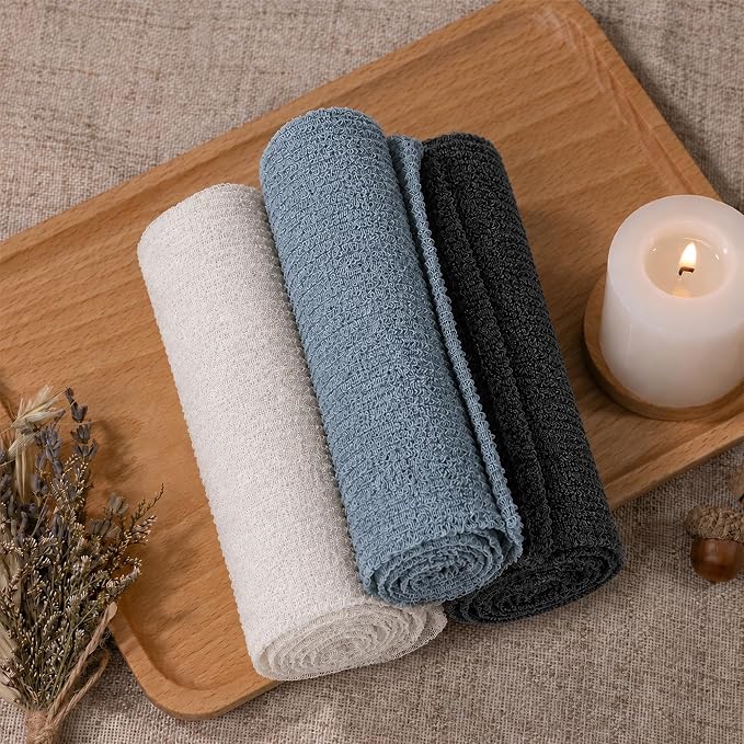 3 PCS Exfoliating Washcloth Towels - Exfoliating Body Scrubber Exfoliator, Back Scrubber for Shower Bath Use, Japanese & Korean Scrub Wash Cloths, Loofah Lufa Sponge Washer for Women Men