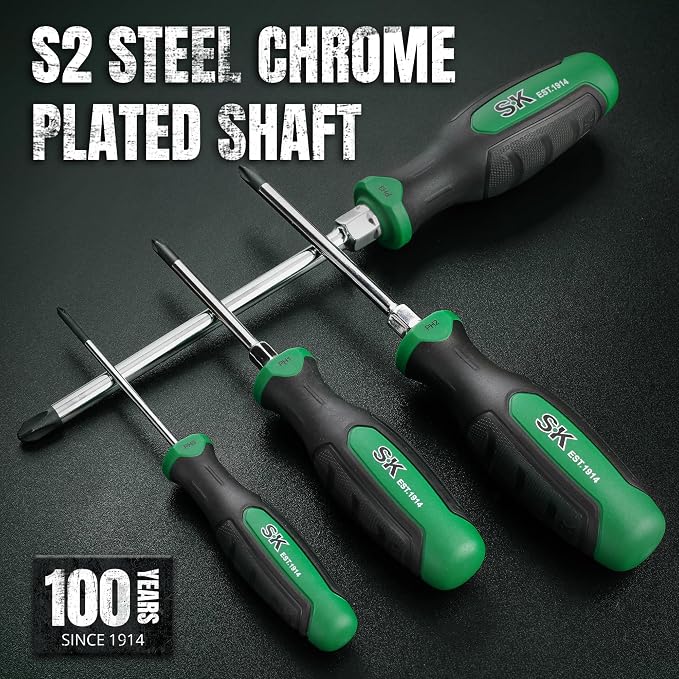 SK 5-Piece Phillips Screwdriver Set, Magnetic Screwdriver Set, S2 Steel | Heat-Treated Chrome Plating Shaft, Black Oxide Tip, SureGrip Handle