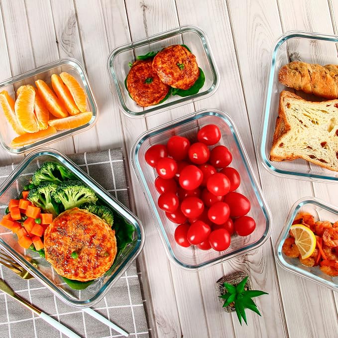 UMEIED 10 PACK Glass Food Storage Containers with Leak Proof Lids, Glass Airtight Meal Prep Containers Set for Lunch, On the Go, Leftover, Kitchen Pantry Organizers and Storage (Orange)