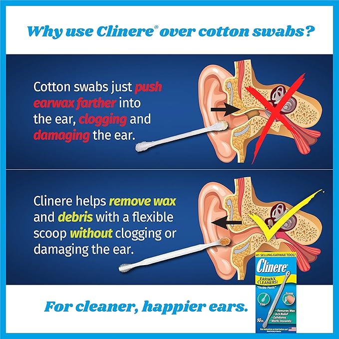 Clinere® Ear Cleaners, Gentle Ear Cleaning and Ear Wax Removal Tool, Itch Relief, Exfoliates, 10 Count