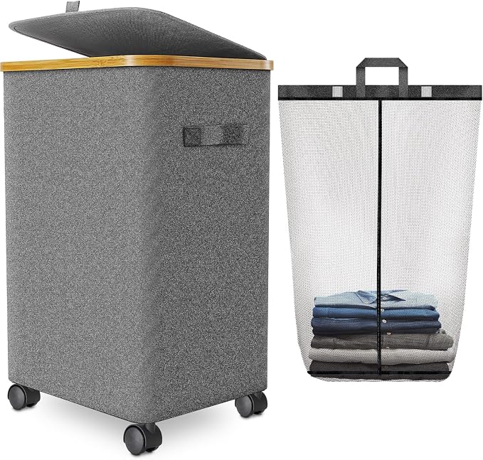 Laundry Hamper with Wheels, 75L Rolling Laundry Basket with Lid | Clothes Hampers for Laundry with Inner Bag, Dirty Clothes Hamper for Bedroom, Dorm, Bathroom, Laundry Room