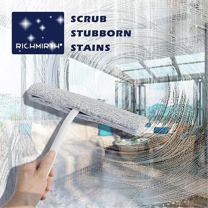 12 Inch Silicone Shower Squeegee for Glass Doors with Microfiber Cloth & Hook, Streak-Free Window Cleaner for Bathroom Mirror Tile Car, No-Scratch Squeegee with Rustproof Metal Core (White)