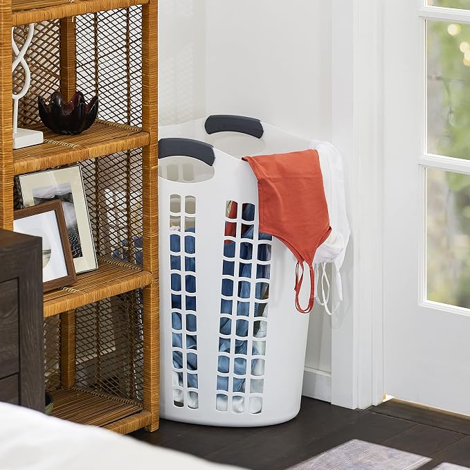 Gracious Living Easy Carry Flex Hamper, Large 87.5 Liter Lightweight Plastic Ventilated Laundry Basket Clothes Bin with Handles, White (2 Pack)