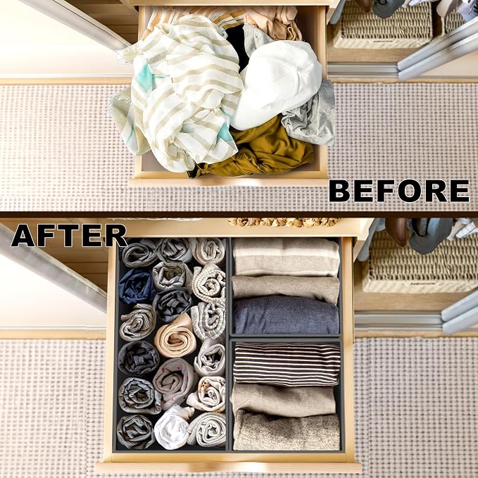 Simple Houseware Foldable Drawer Organizer Bin, Set of 12, Dark Gray | Fabric Storage Bins for Clothes, Underwear, Bra, Panty, Socks, Onesies – Closet & Dresser Dividers for Home