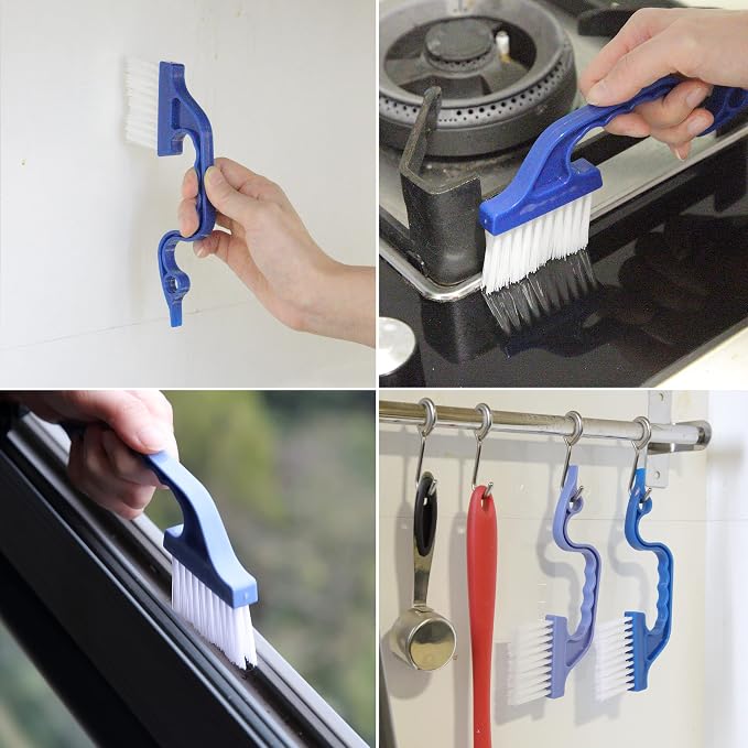 Slick- Window Track Cleaning Brush, 2 Pack, Blue Ergonomic Handle | Built-in Scraper, Multipurpose Window Track Cleaning Tool for Sliding Doors, Windows, Corners, Dust, Dirt & Narrow Gaps