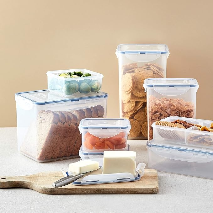 LOCK & LOCK Easy Essentials Food lids/Pantry Storage/Airtight containers, BPA Free, Square-16.9 Cup-for Chips, Clear (Pack of 3)