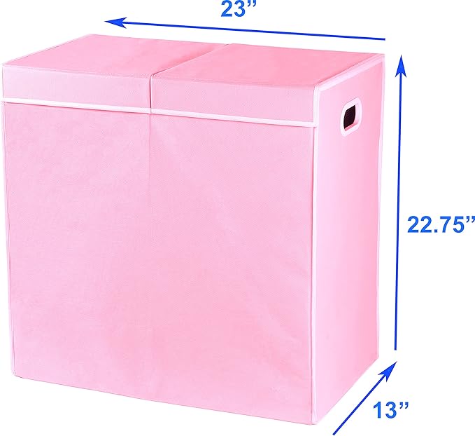 Simple Houseware Double Laundry Hamper with Lid & Removable Bags, Pink