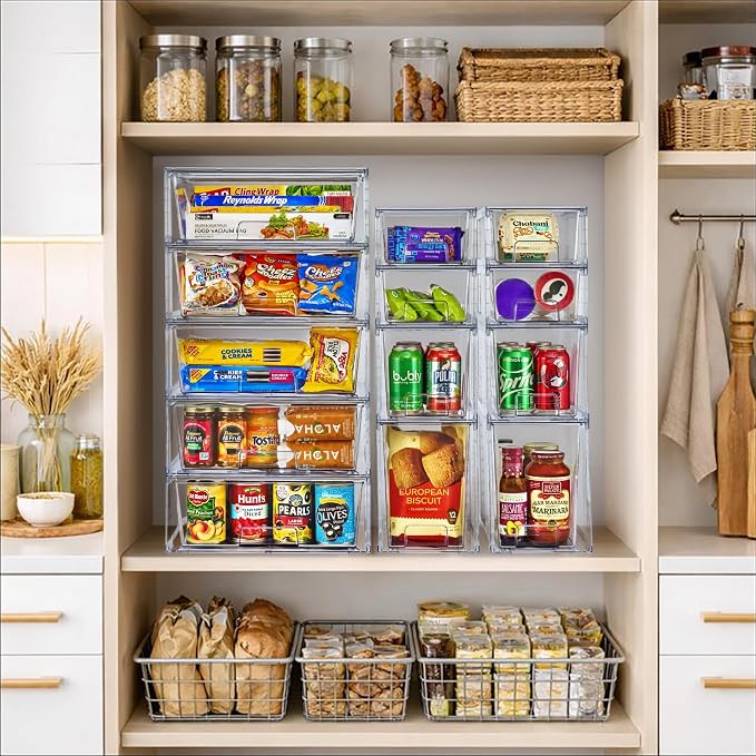 Sorbus Stackable Clear Storage Drawers, Pull-Out Organizer Bins – Large Plastic Drawer Organizers for Bathroom, Under Sink, Closet, Pantry & Kitchen Organization (10 Pack)