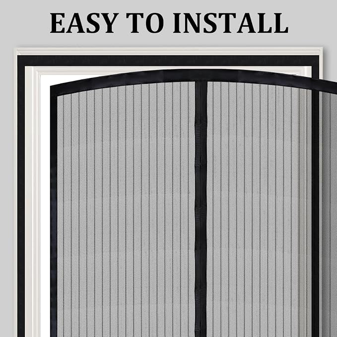 Magnetic Screen Door - Self Sealing, Heavy Duty, Hands Free Mesh Partition Keeps Bugs Out Let Breeze in- Pet and Kid Friendly - Keep Open Feature (Black, Fit Door Size 32x 82 Inch)