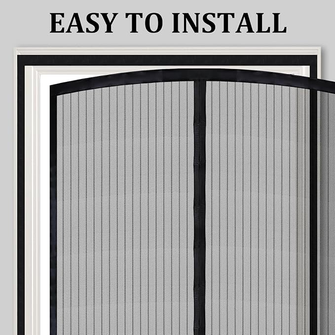 Magnetic Screen Door - Self Sealing, Heavy Duty, Hands Free Mesh Partition Keeps Bugs Out Let Breeze in- Pet and Kid Friendly - Keep Open Feature (Black, Fit Door Size 38 x 82 Inch)