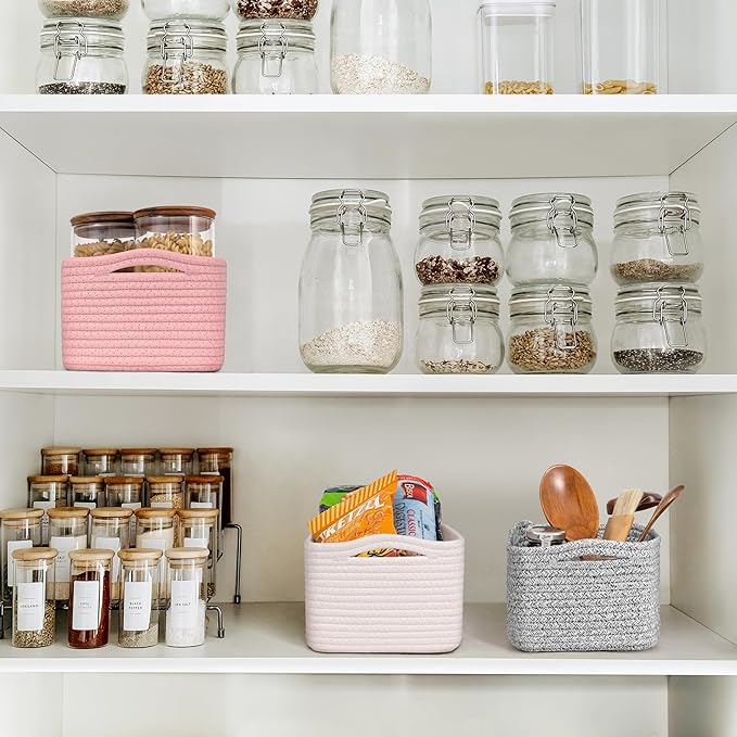Goodpick Baskets for Shelves, Storage Basket for Organizing, Storage Bins, Toy Box, Wicker Basket for Organization 3 Pack, White, 11 x 7 x 4.5 in