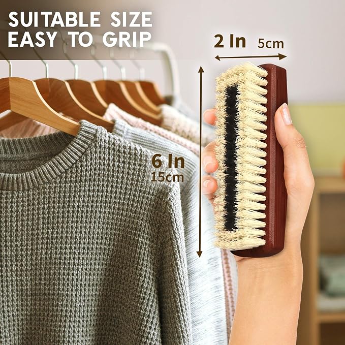 KONEX Dark Wood Lint Brush for Clothes, Cashmere, Handbags - Firm, Compact, Vintage Style - Synthetic Bristles, Beige Wood Handle