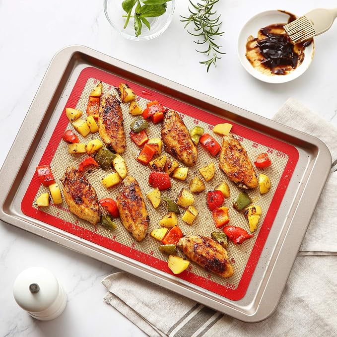 GUANCI Silicone Baking Mat Set of 6, Includes 25"x17.5" Large, 2 Medium 16.5"x11.6", 2 Small 11.75"x8.25", 9" Round, All Mats 0.70mm Thick, Non-Stick Reusable Baking Mats for Pizza, Cookie, Bread