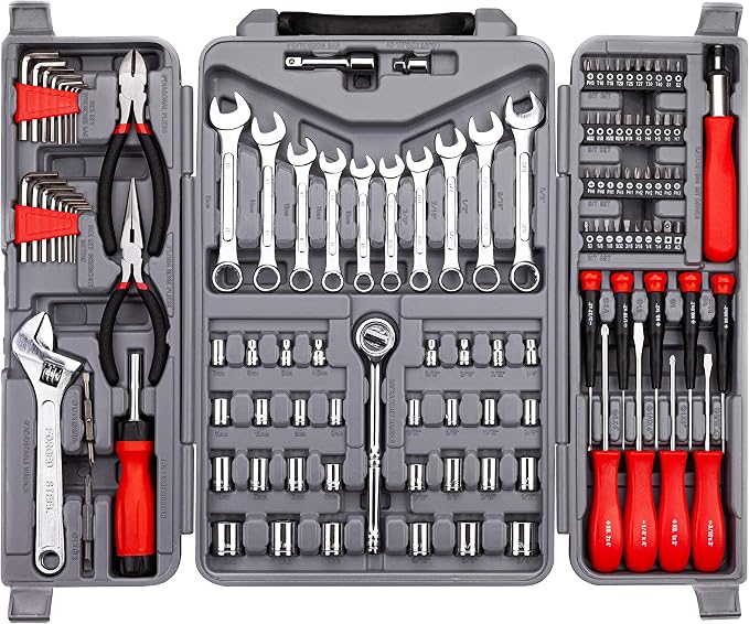 CARTMAN 123-Piece Socket Wrench Tool Set, Auto And Home Repair Kit Case Box | Versatile socket wrench and tool assortment for auto repairs, garage work, DIY projects, home fixes, and general maintenance.