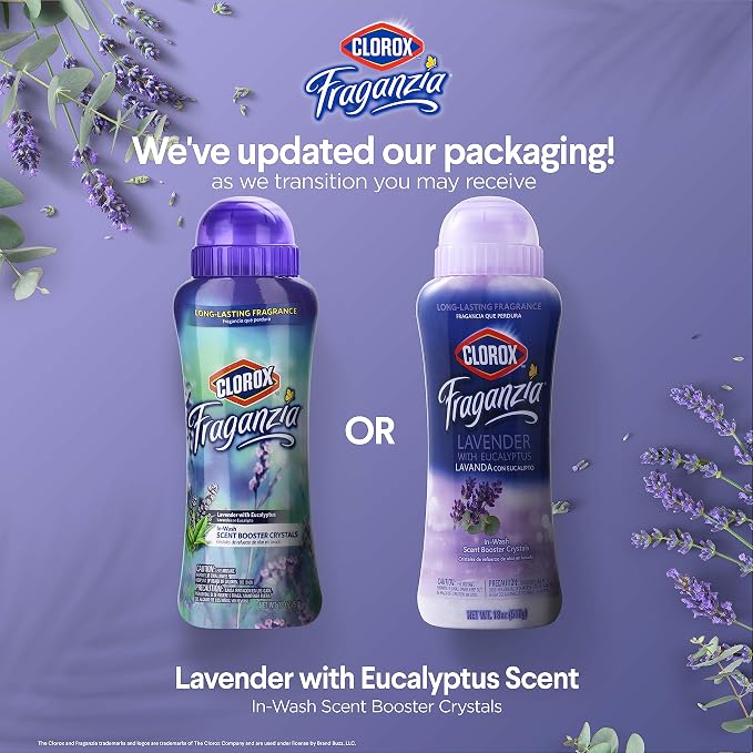 Clorox Fraganzia Scent Booster Crystals, Lavender, Twin Pack of 18 Oz, 6-Pk | In-wash fragrance beads, HE compatible, safe for all fabrics and colors, long-lasting freshness