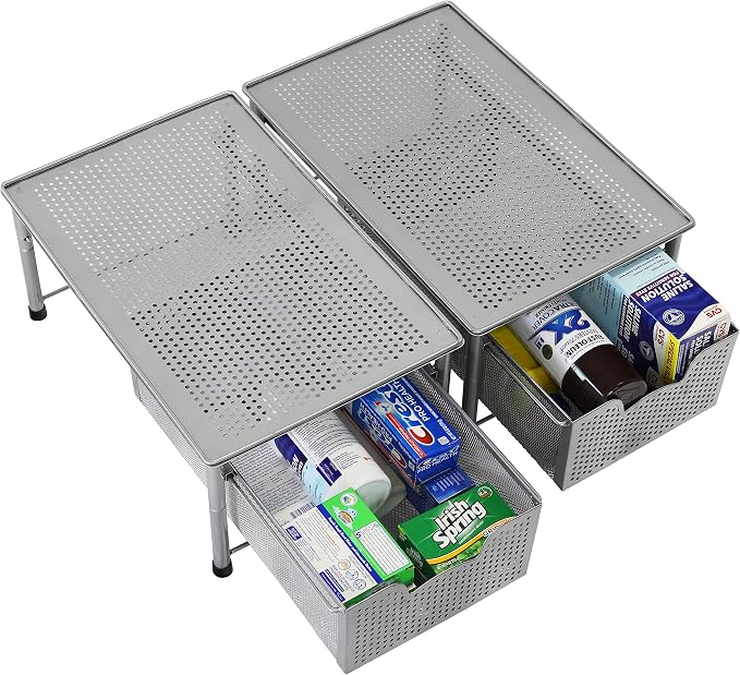 Simple Houseware Stackable Cabinet Basket Drawer Organizer, Silver