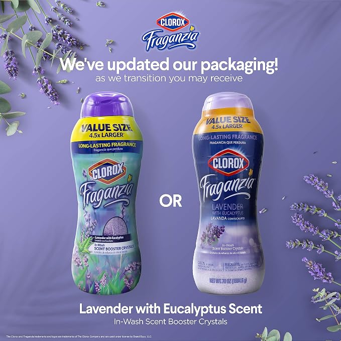 Clorox Fraganzia Laundry Scent Booster Crystals, Lavender Eucalyptus, 70 Oz | In-wash fragrance beads, HE compatible, safe for all fabrics and colors, long-lasting freshness