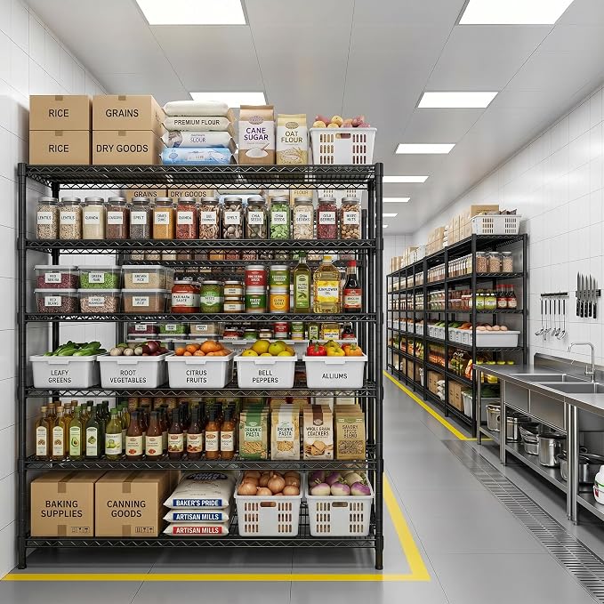 REIBII Storage Shelves, 3200LBS Heavy Duty&Adjustable Height for Garage | 55.5" W Shelf Space Saving, 5 Tier Freestanding, Powder Coated, Anti-Tipping Device, Moisture Resistant, 4-Set for Pantry