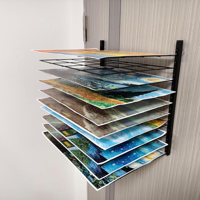Art Drying Rack for Classroom - No Drill Wall & Fit All Walls Paint Storage System, 10 Removable Shelves 1.57" Apart for Art Studios, Schools