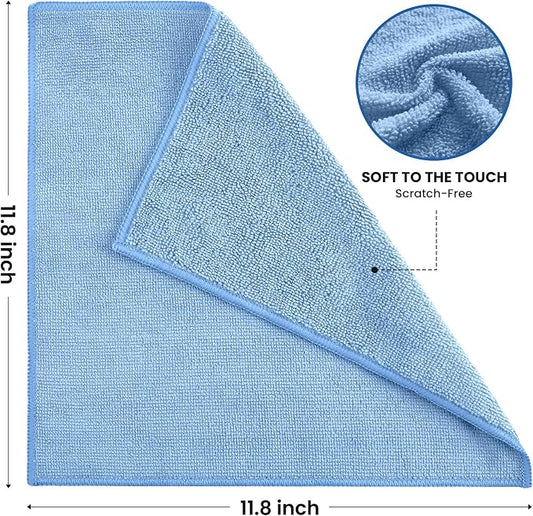 SIFANGKE Microfiber Cleaning Cloth, 12 Pack Blue Cleaning Rags for Housekeeping, Reusable Microfiber Towels for Car, Kitchen, Bathroom and Household Cleaning Supplies, 11.8"X11.8"