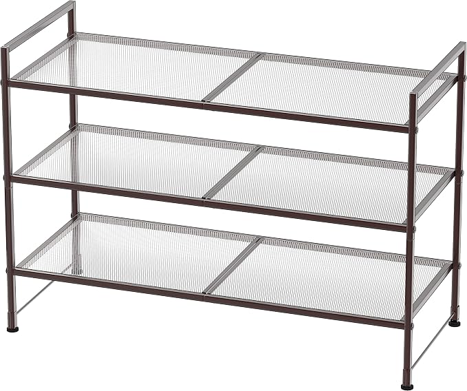 Simple Houseware 3-Tier Stackable Mesh Shoe Rack, Bronze | 9 Pairs of Shoes Storage Organizer for Closet, Entryway, Garage & Corridor