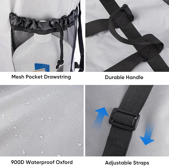 BALEINE 2PK 120L Laundry Bag Backpack, 900D Oxford Fabric Large Travel Laundry Bags with Shoulder Straps and 2 Mesh Pockets for College Dorm, Apartment, Laundromat (Gray, 120L)