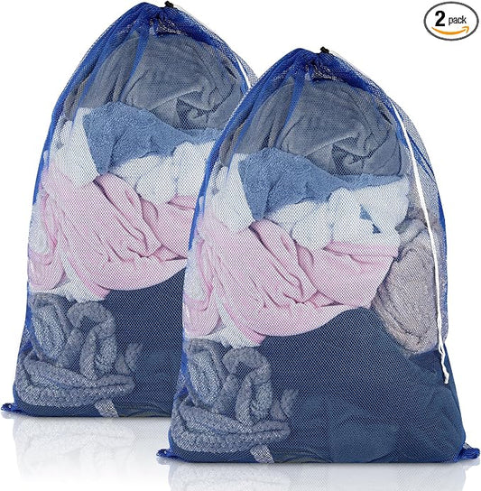 2 Pack Mesh Laundry Bags 23x34 Inch Drawstring Locking for Travel Home | Mesh bags with locking drawstring, Tear-resistant for blankets & towels, Lightweight foldable for travel/dorm