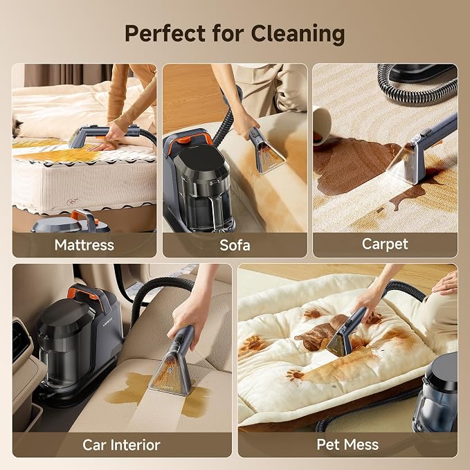 Uwant 18Kpa Upholstery Cleaner Machine with Pet Pro Solution&Tools | Portable Carpet Cleaner with 3 Brush Heads for Cars, Pets 2in1 Carpet Cleaner Machine for Spot, Rugs, Couch